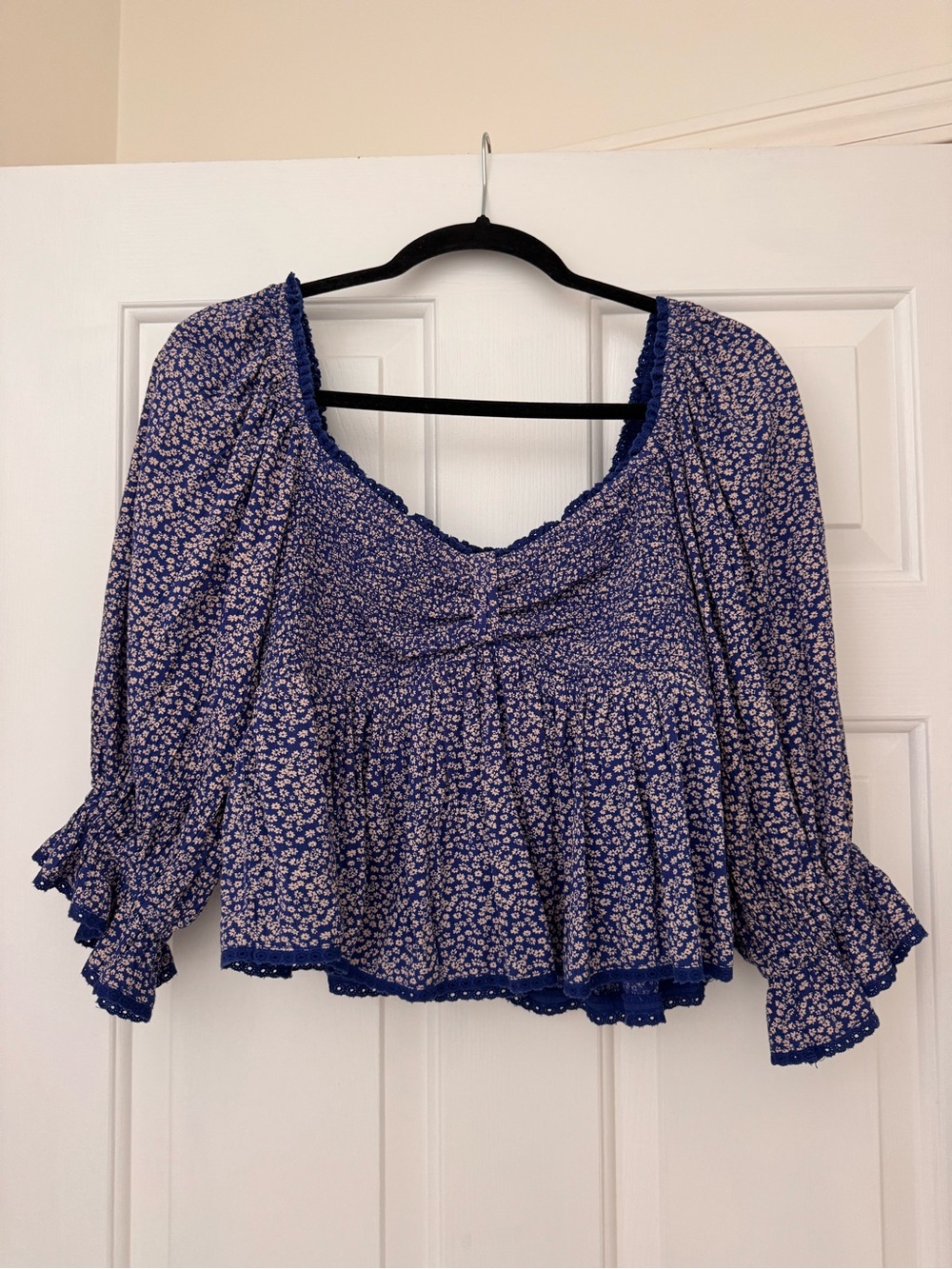 Free People Blue Floral Peasant Blouse